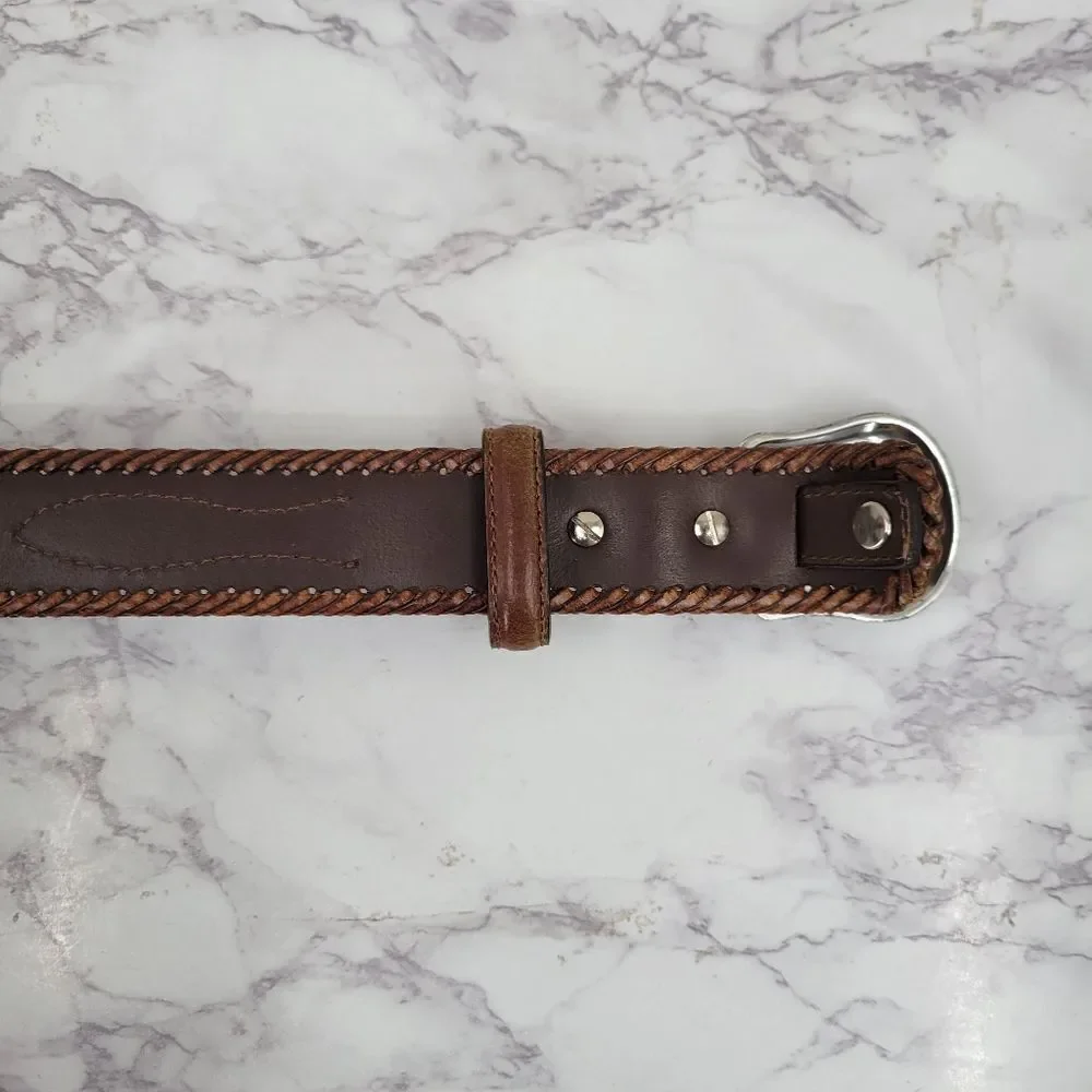 Nocona Men's Brown Leather Belt with Silver Buckle Top Hand Western